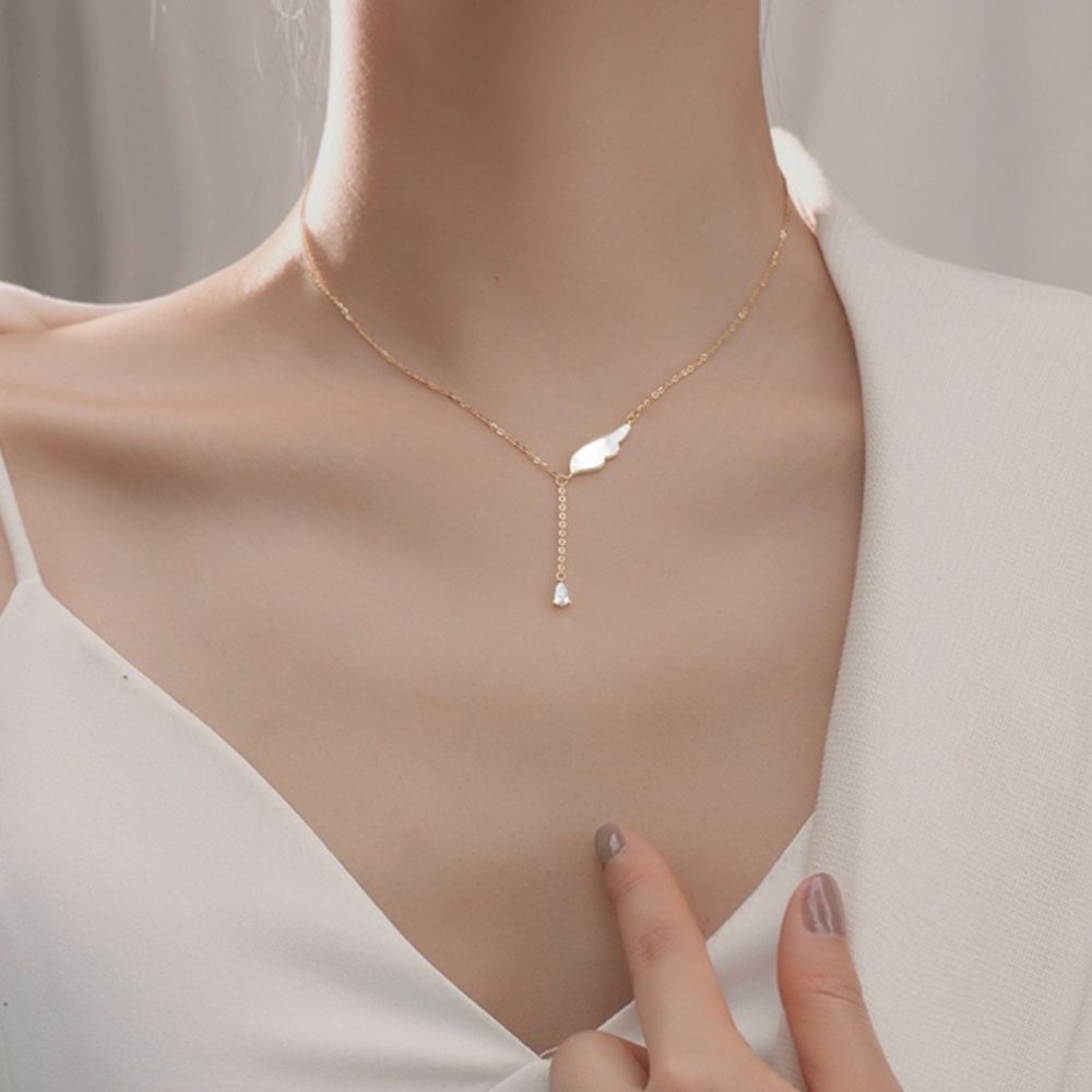 925 Angel Wing Crystal Tassel Necklace